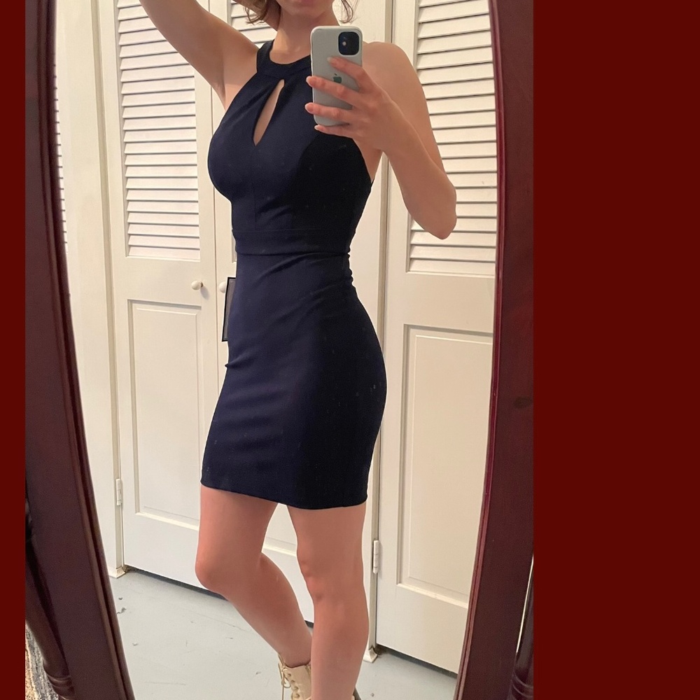 Navy Blue Mini Sexy Cocktail Dress - Picture 2 of 8